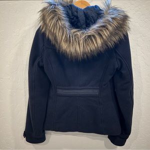 Abercrombie & Fitch Black Pea Coat with Faux Fur Hood